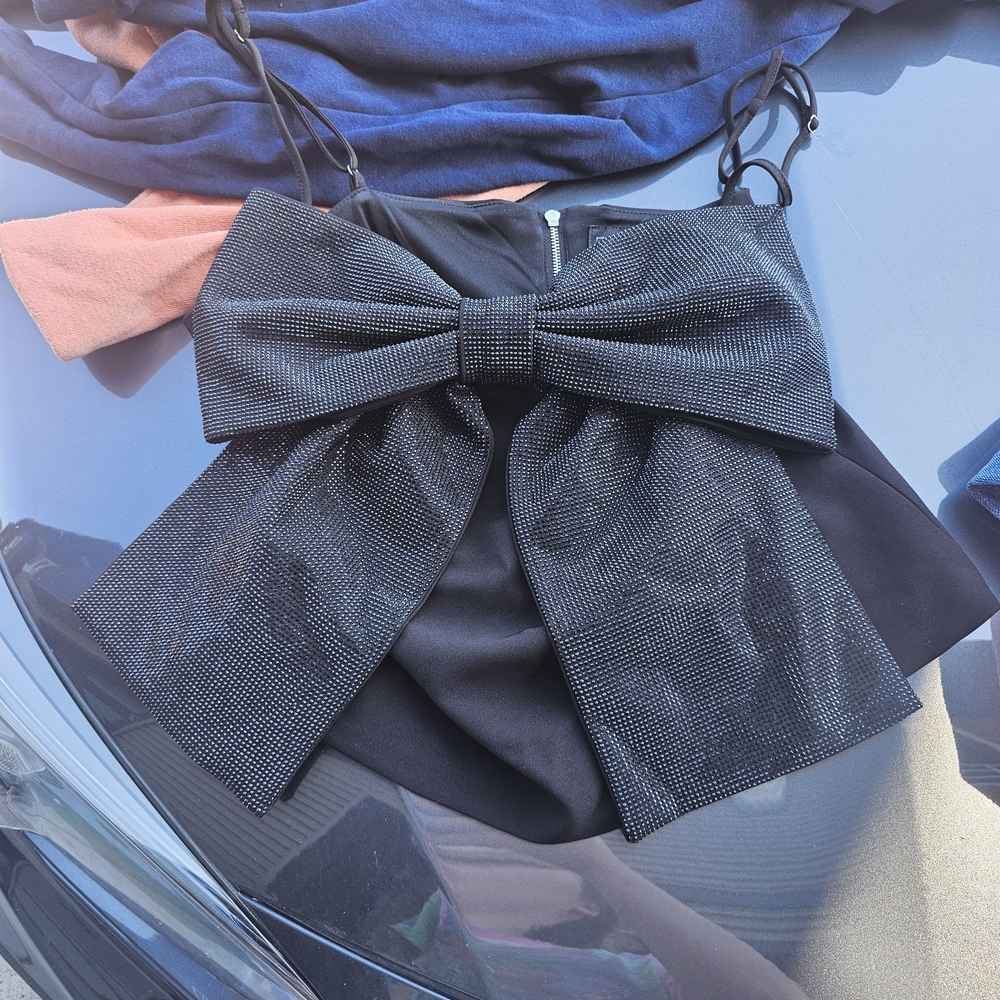 Zara Black Bow-Accent Crop Top